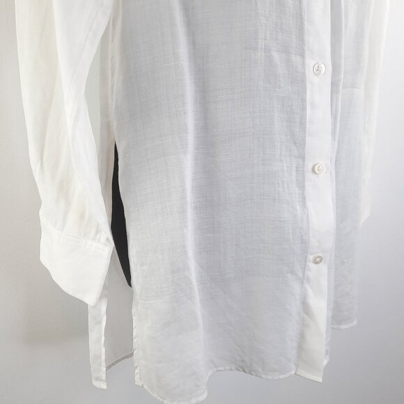 Large Bohemian Long Sleeve Button Up 100% Cotton / Linen Summer Tunic Blouse - Picture 4 of 12